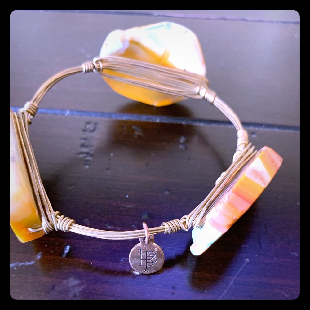 Bourbon and bow tan and white bracelet